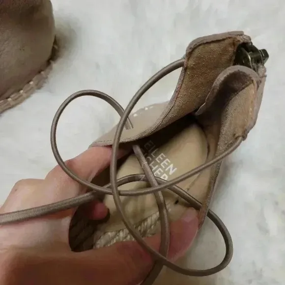 Eileen Fisher Womens Lace up Leather Espadrilles Flats Sandals Tan Size 7
