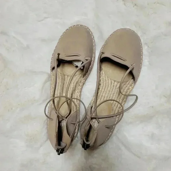 Eileen Fisher Womens Lace up Leather Espadrilles Flats Sandals Tan Size 7