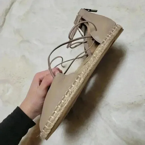 Eileen Fisher Womens Lace up Leather Espadrilles Flats Sandals Tan Size 7
