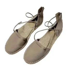 Eileen Fisher Womens Lace up Leather Espadrilles Flats Sandals Tan Size 7