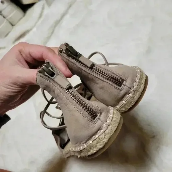 Eileen Fisher Womens Lace up Leather Espadrilles Flats Sandals Tan Size 7