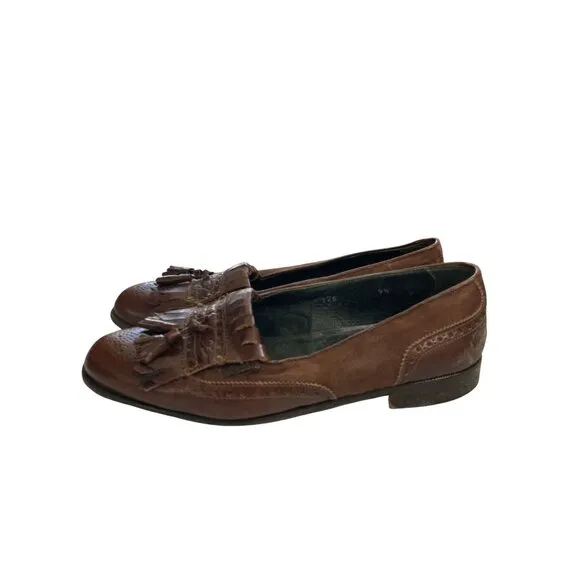 Emanuel Paolo Men's size 9.5 Brown Leather  Suede Tassel Loafers shoes Italy
