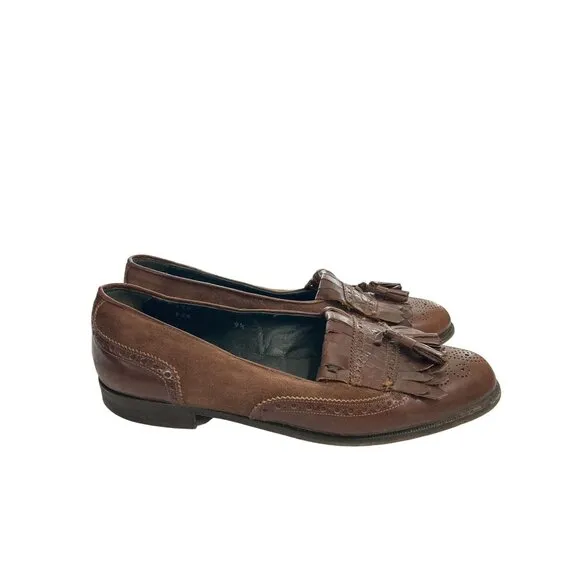 Emanuel Paolo Men's size 9.5 Brown Leather  Suede Tassel Loafers shoes Italy