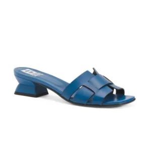 EMANUELE CRASTO Made In Italy Leather Laser Cut Flat Sandals Blue