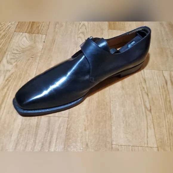 ENZO BONAFE Single Monk Strap Black Leather Dress Shoes Loafers 10.5 Reg