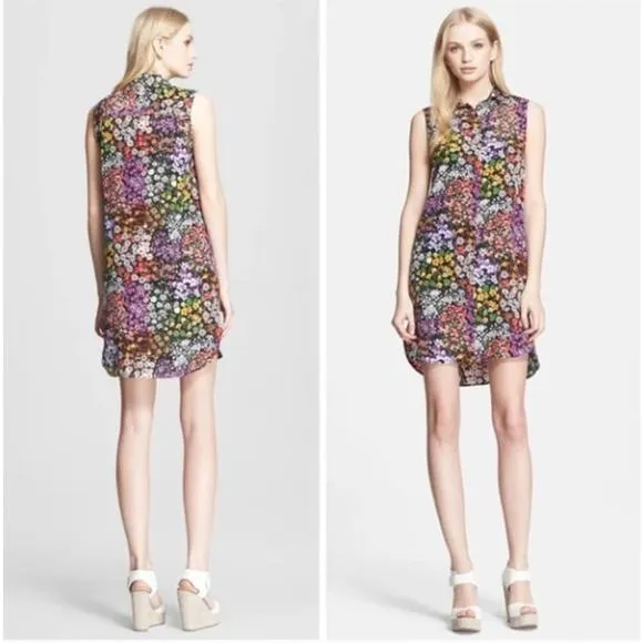 Equipment Michaela Silk Floral Print Shirtdress Sleeveless Mini Purple Coral S