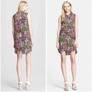 Equipment Michaela Silk Floral Print Shirtdress Sleeveless Mini Purple Coral S