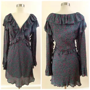 EUC FREE PEOPLE Green Floral Print Sweetest Thing Ruffled Mini Dress
