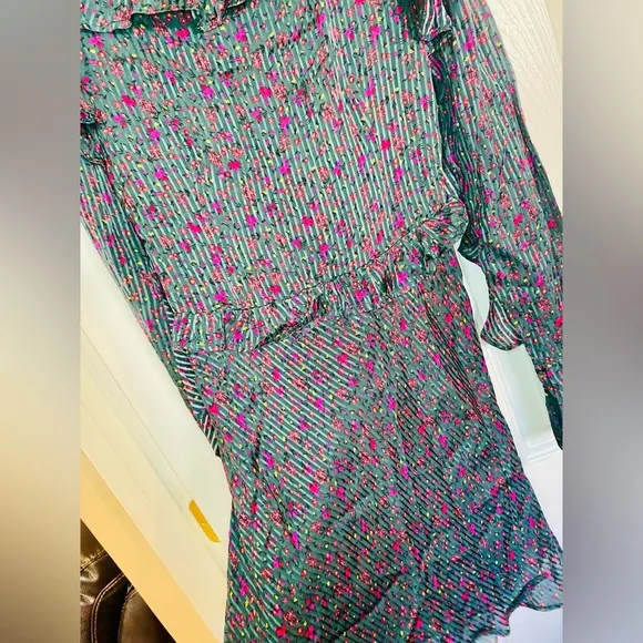 EUC FREE PEOPLE Green Floral Print Sweetest Thing Ruffled Mini Dress