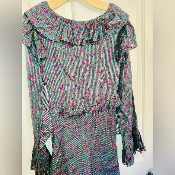 EUC FREE PEOPLE Green Floral Print Sweetest Thing Ruffled Mini Dress