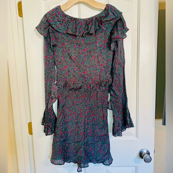 EUC FREE PEOPLE Green Floral Print Sweetest Thing Ruffled Mini Dress