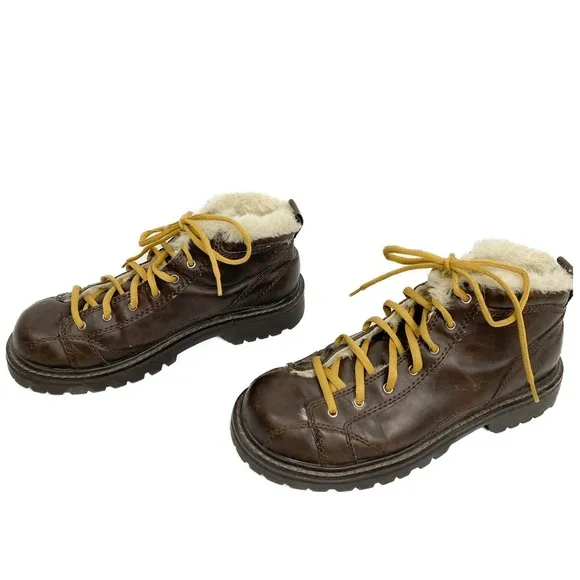 Faded Glory Vintage Y2K Chunky Sneakers 8.5 Brown Grunge Fur Lined Bratz Leather