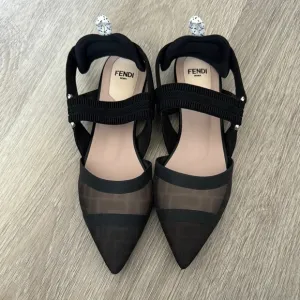 Fendi Black Colibri Slingback Mesh Flats