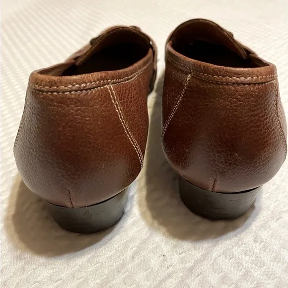 Ferragamo Brown Leather Loafers Tan stitching Women’s Size 7