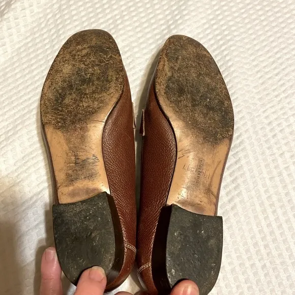 Ferragamo Brown Leather Loafers Tan stitching Women’s Size 7