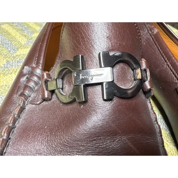 Ferragamo Men's Size 11 Ree Double Gancini Bit Loafers – Brown Leather