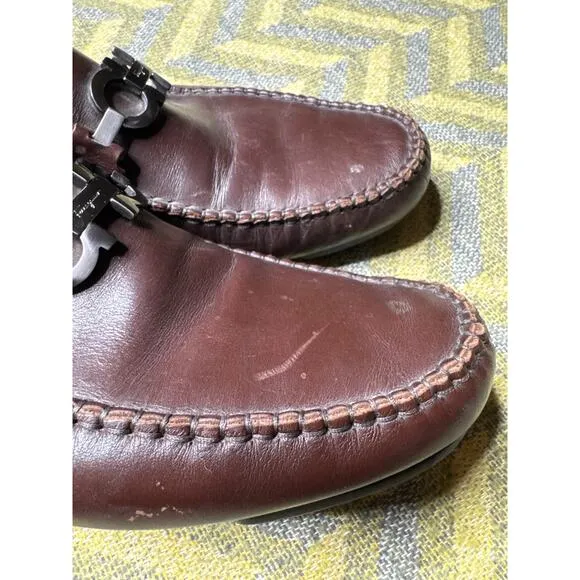 Ferragamo Men's Size 11 Ree Double Gancini Bit Loafers – Brown Leather