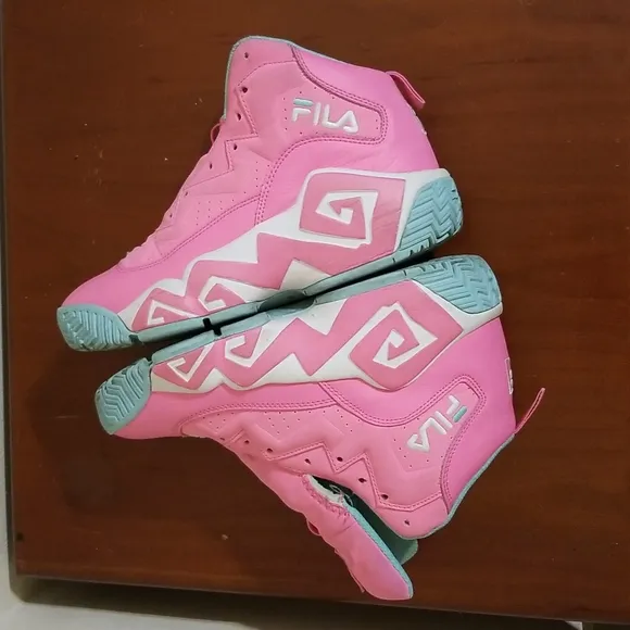 Fila pink,white and turquoise Mashburn hi top sneakers