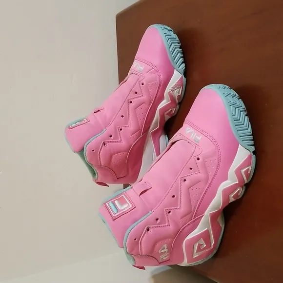 Fila pink,white and turquoise Mashburn hi top sneakers