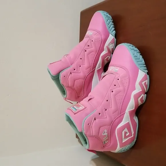 Fila pink,white and turquoise Mashburn hi top sneakers