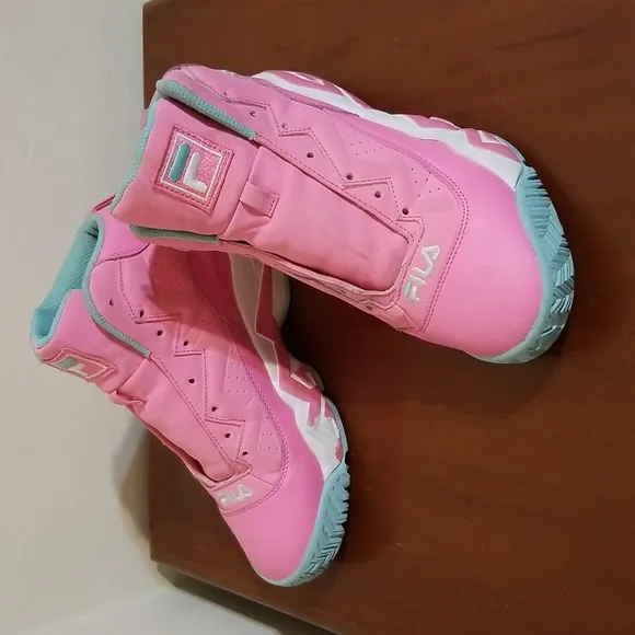 Fila pink,white and turquoise Mashburn hi top sneakers