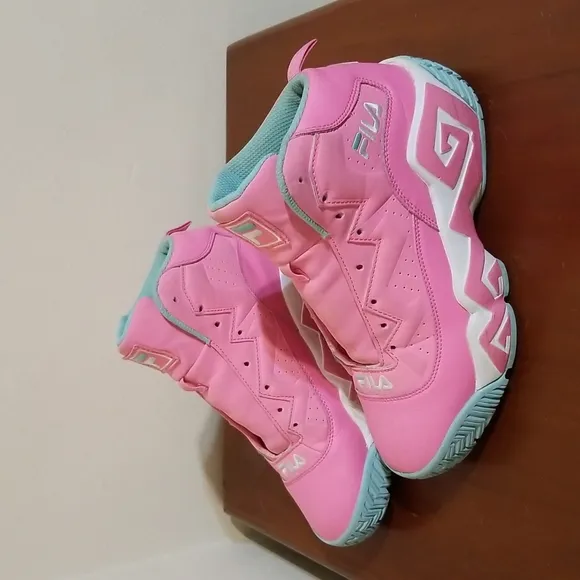 Fila pink,white and turquoise Mashburn hi top sneakers