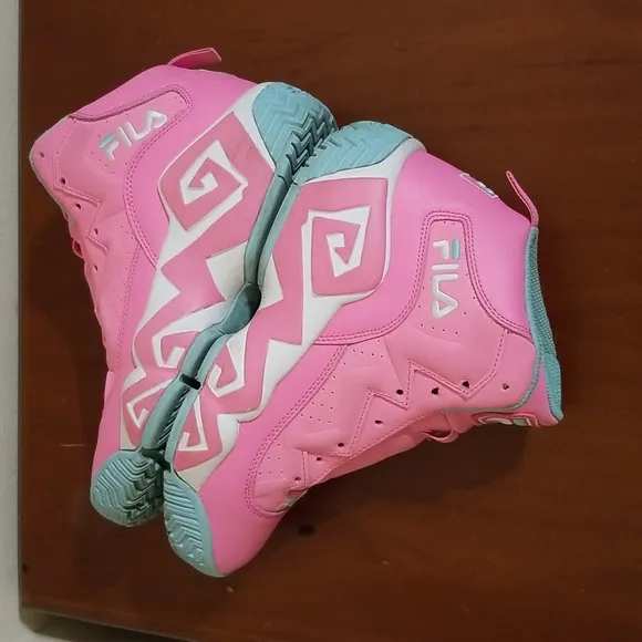 Fila pink,white and turquoise Mashburn hi top sneakers