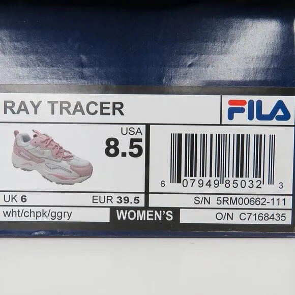 FILA Ray Tracer White and Pink Chunky Sneakers Size 8.5 In Box