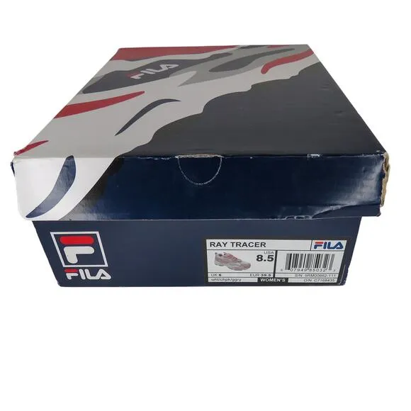 FILA Ray Tracer White and Pink Chunky Sneakers Size 8.5 In Box