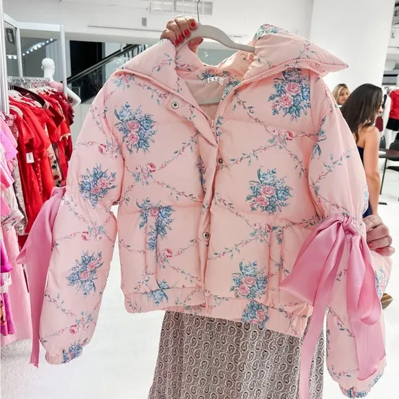 Floral Pink Puffer Jacket for Women