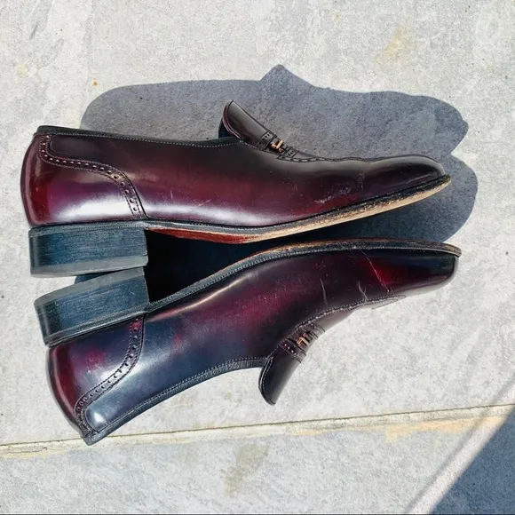 Florsheim Burgundy Genuine Leather Cat Eye Vintage Cut Out Design Loafers Shoes