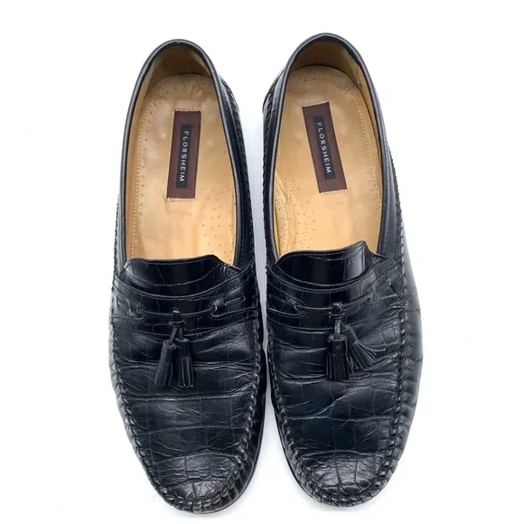 Florsheim Loafers Pisa tassel crocodile black SZ 13.