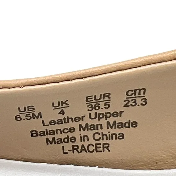 Franco Sarto 6.5 Racer Beige Nude Tan Leather Slingback Block Heels Pumps Shoes