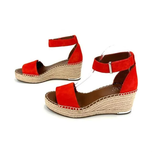 FRANCO SARTO &quot;CLEMENS&quot; RED/ORANGE SUEDE ESPADRILLE PLATFORM WEDGE SANDAL SHOES🆕