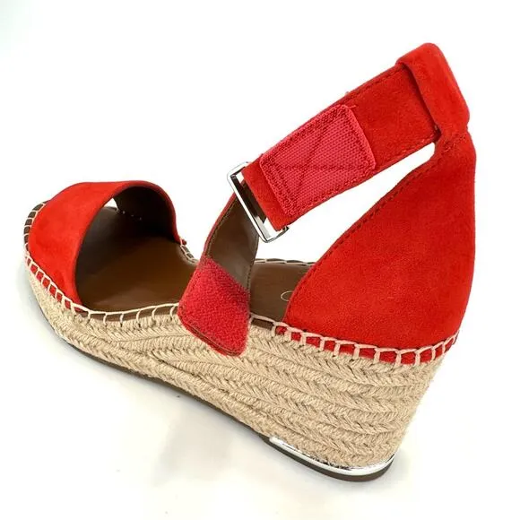 FRANCO SARTO &quot;CLEMENS&quot; RED/ORANGE SUEDE ESPADRILLE PLATFORM WEDGE SANDAL SHOES🆕