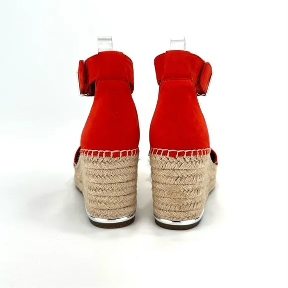 FRANCO SARTO &quot;CLEMENS&quot; RED/ORANGE SUEDE ESPADRILLE PLATFORM WEDGE SANDAL SHOES🆕