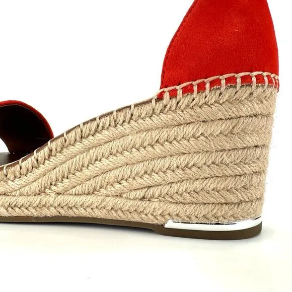 FRANCO SARTO &quot;CLEMENS&quot; RED/ORANGE SUEDE ESPADRILLE PLATFORM WEDGE SANDAL SHOES🆕