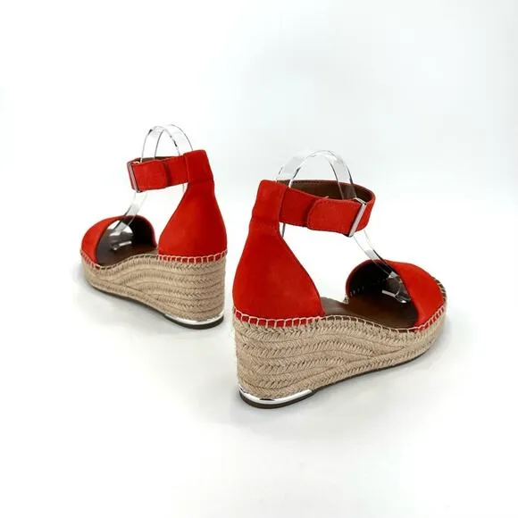 FRANCO SARTO &quot;CLEMENS&quot; RED/ORANGE SUEDE ESPADRILLE PLATFORM WEDGE SANDAL SHOES🆕