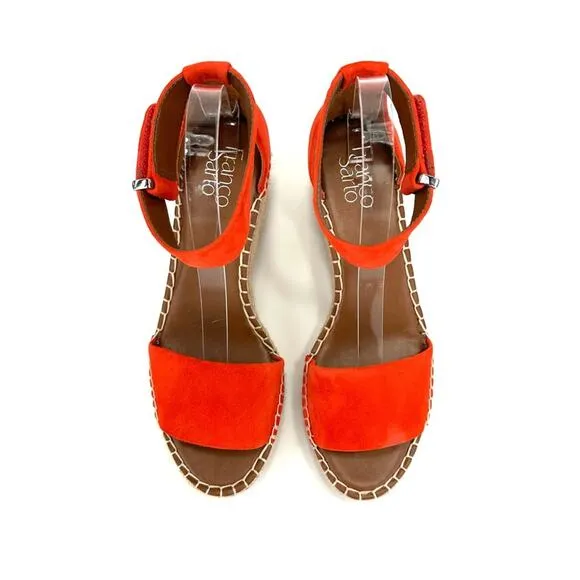 FRANCO SARTO &quot;CLEMENS&quot; RED/ORANGE SUEDE ESPADRILLE PLATFORM WEDGE SANDAL SHOES🆕