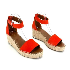 FRANCO SARTO &quot;CLEMENS&quot; RED/ORANGE SUEDE ESPADRILLE PLATFORM WEDGE SANDAL SHOES🆕