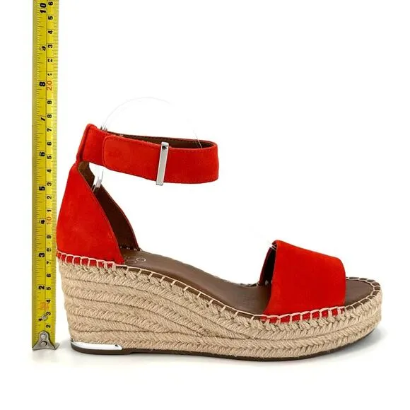 FRANCO SARTO &quot;CLEMENS&quot; RED/ORANGE SUEDE ESPADRILLE PLATFORM WEDGE SANDAL SHOES🆕