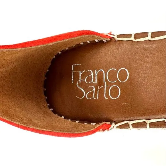FRANCO SARTO &quot;CLEMENS&quot; RED/ORANGE SUEDE ESPADRILLE PLATFORM WEDGE SANDAL SHOES🆕