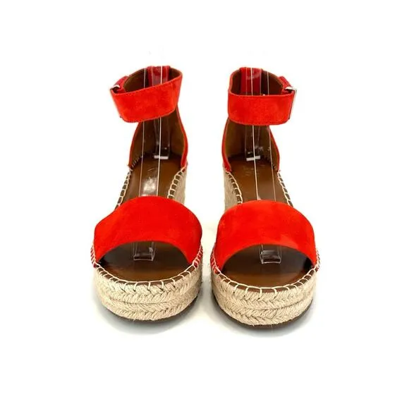 FRANCO SARTO &quot;CLEMENS&quot; RED/ORANGE SUEDE ESPADRILLE PLATFORM WEDGE SANDAL SHOES🆕