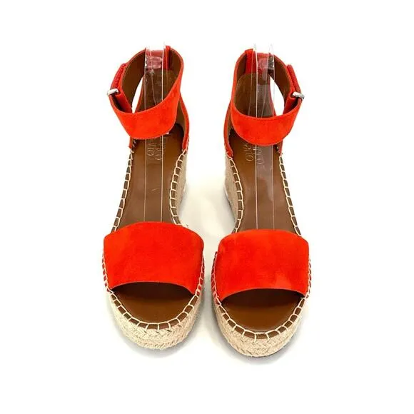 FRANCO SARTO &quot;CLEMENS&quot; RED/ORANGE SUEDE ESPADRILLE PLATFORM WEDGE SANDAL SHOES🆕