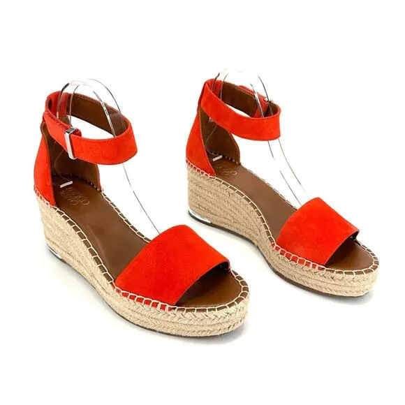 FRANCO SARTO &quot;CLEMENS&quot; RED/ORANGE SUEDE ESPADRILLE PLATFORM WEDGE SANDAL SHOES🆕