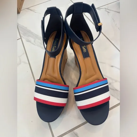 Franco Sarto Clemens Ankle Strap Nautical Wedge Sandals Sz 7.5 NIB