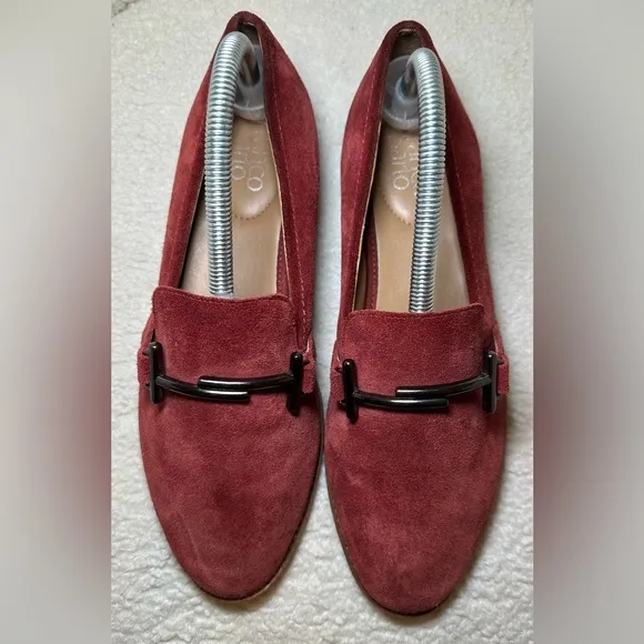 Franco Sarto womens red burgundy wine suede leather flats loafers classic 9
