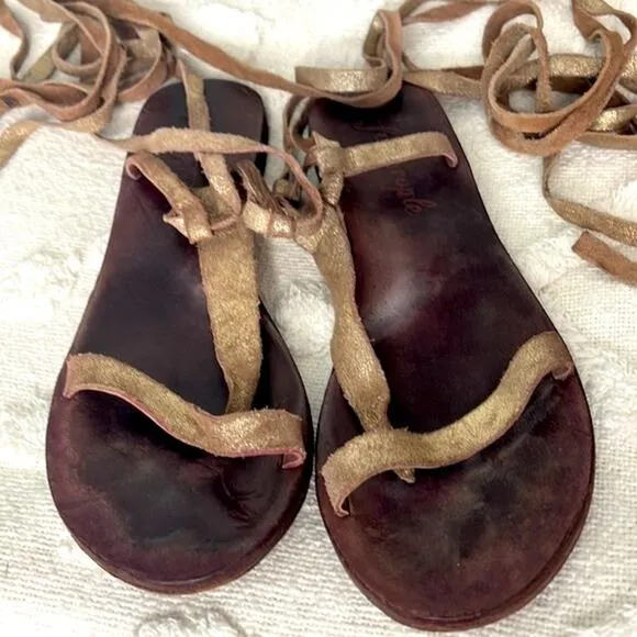 Free People Dahlia Lace Up Metallic Leather Gladiator Sandals Size 9.5