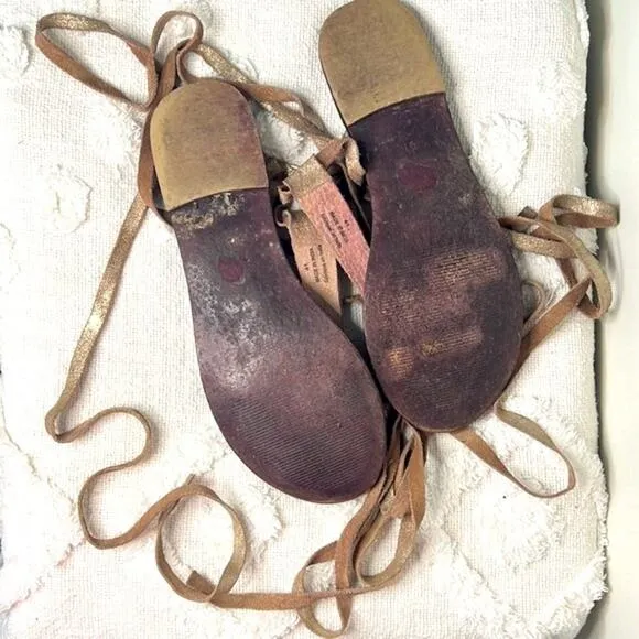 Free People Dahlia Lace Up Metallic Leather Gladiator Sandals Size 9.5