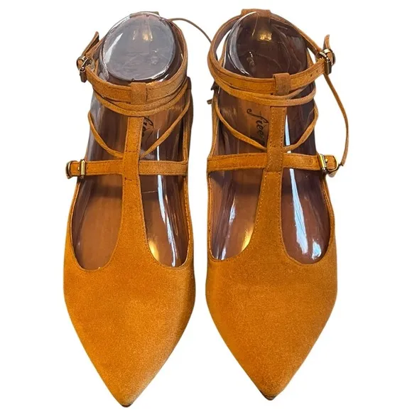 Free People Isabelle Lace Up Flat Size 7 Women Brown Leather Pointed Toe EU 37